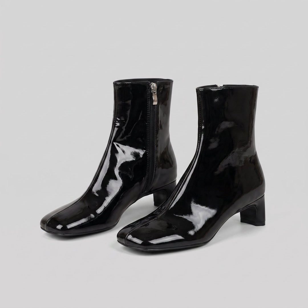 Anke black patent square-toe ankle boots