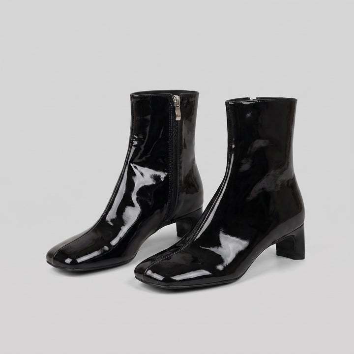 Anke black patent square-toe ankle boots