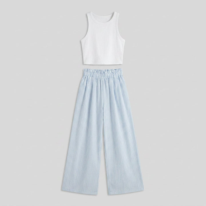 Tank top and striped pants set, flat-lay of both pieces