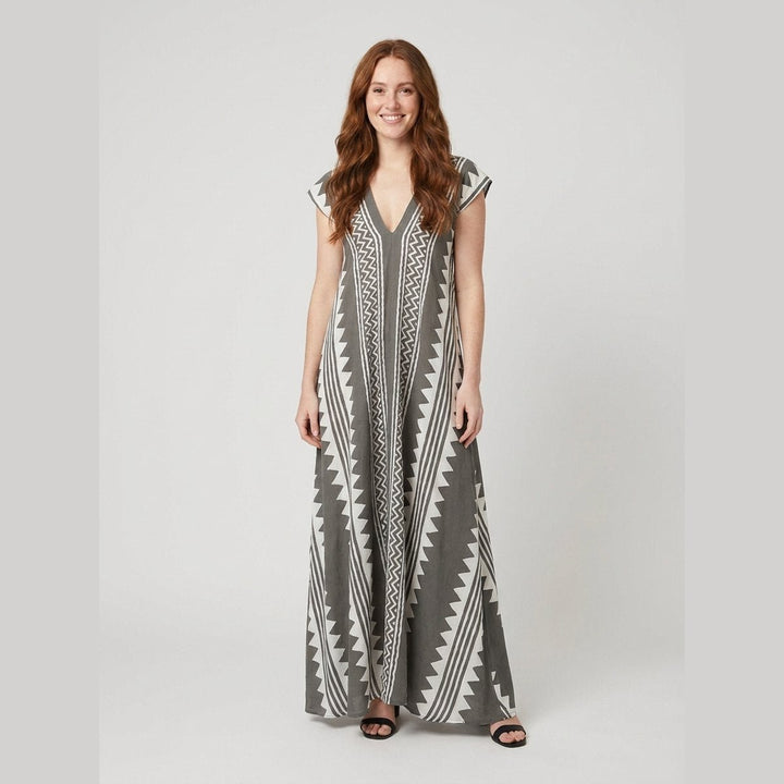 Anouck printed ankle-length maxi dress in ash grey, on model
