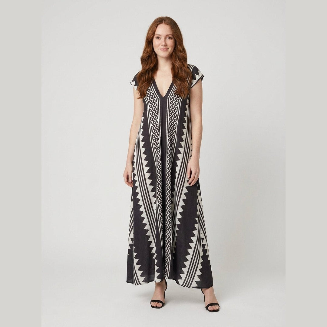 Anouck printed ankle-length maxi dress in black, on model