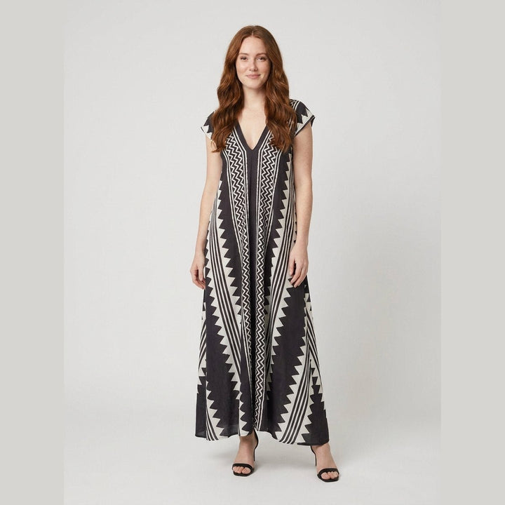 Anouck printed ankle-length maxi dress in black, on model