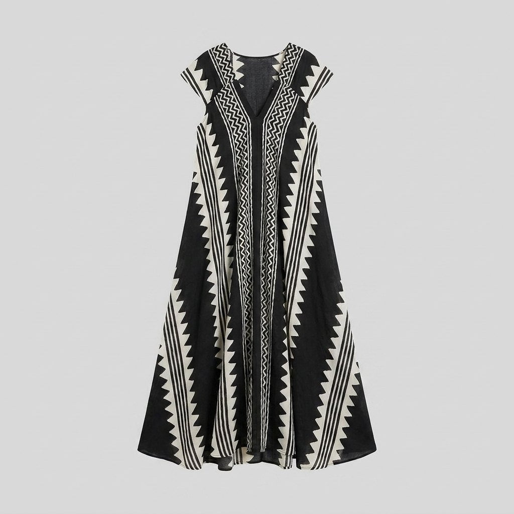 Anouck printed maxi dress with V neckline and short sleeves, flat lay
