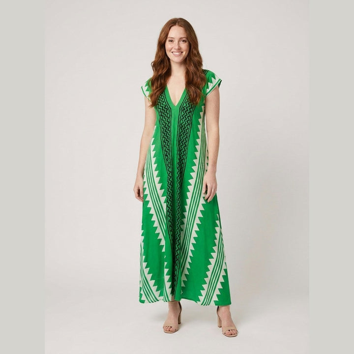 Anouck printed ankle-length maxi dress in green, on model