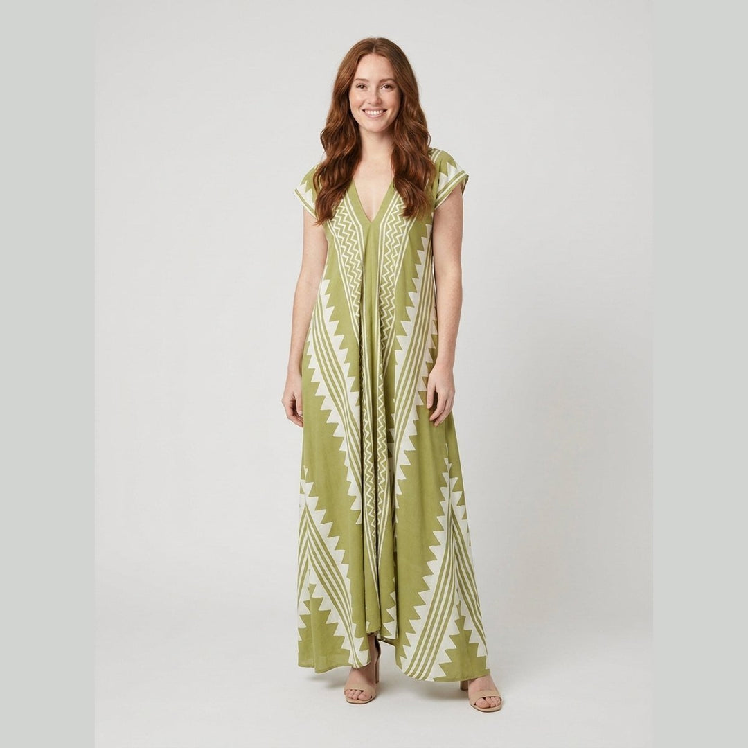 Anouck printed ankle-length maxi dress in light green, on model