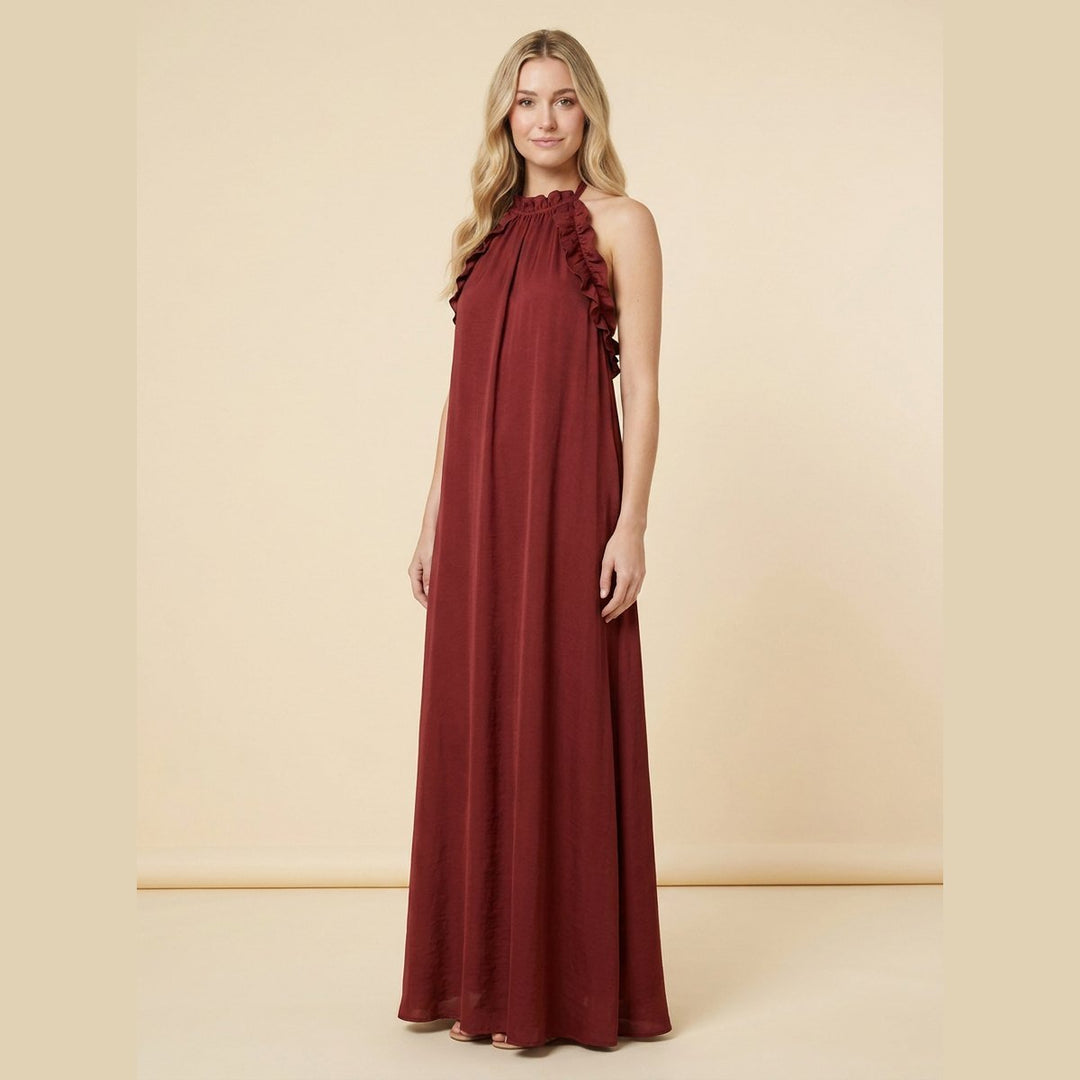 Anouk silk-effect halter maxi dress brick red