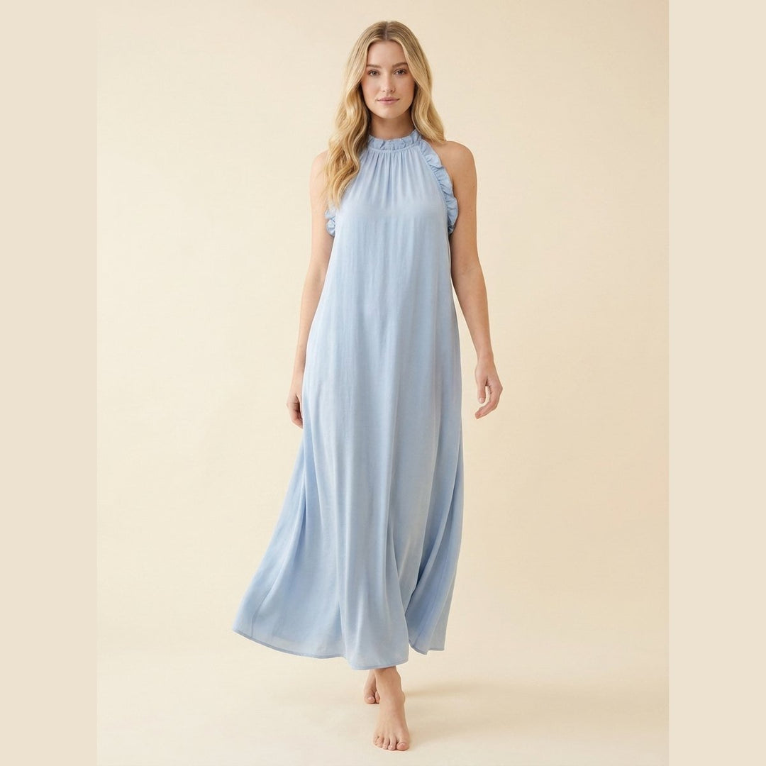 Anouk silk-effect halter maxi dress light blue