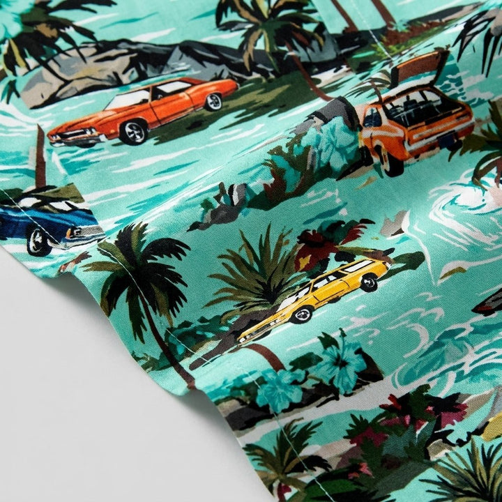 Ansel Hawaiian shirt vintage car print detail