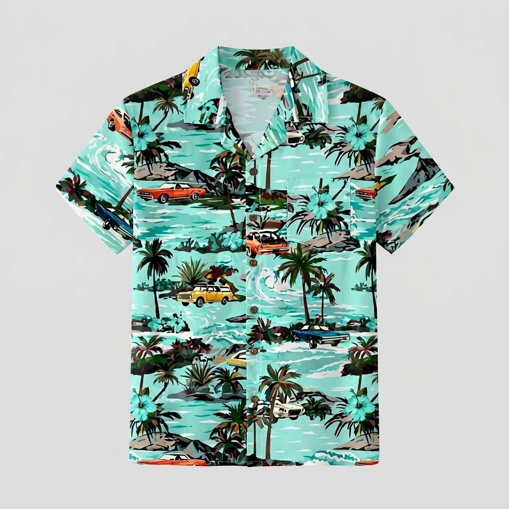 Ansel Hawaiian shirt product flat lay