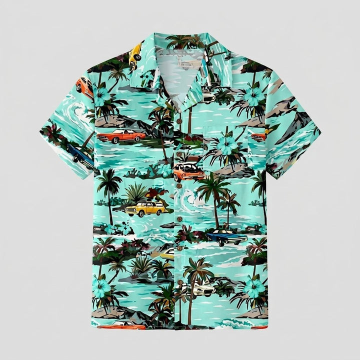 Ansel Hawaiian shirt product flat lay