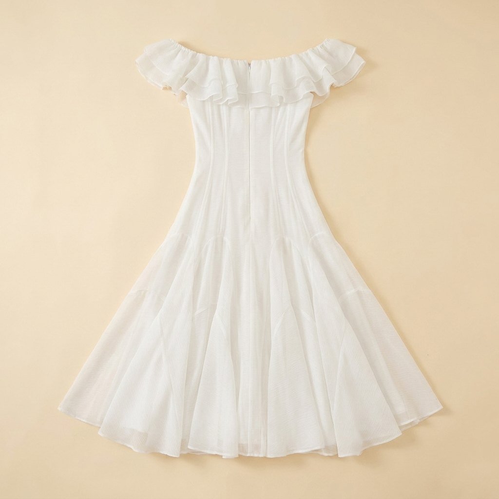 Apolline off shoulder chiffon midi dress white back view