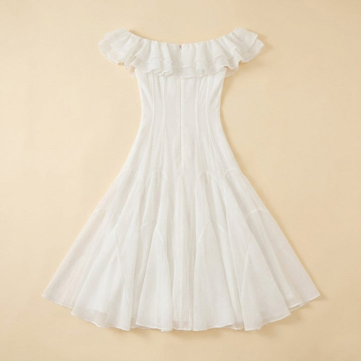Apolline off shoulder chiffon midi dress white back view