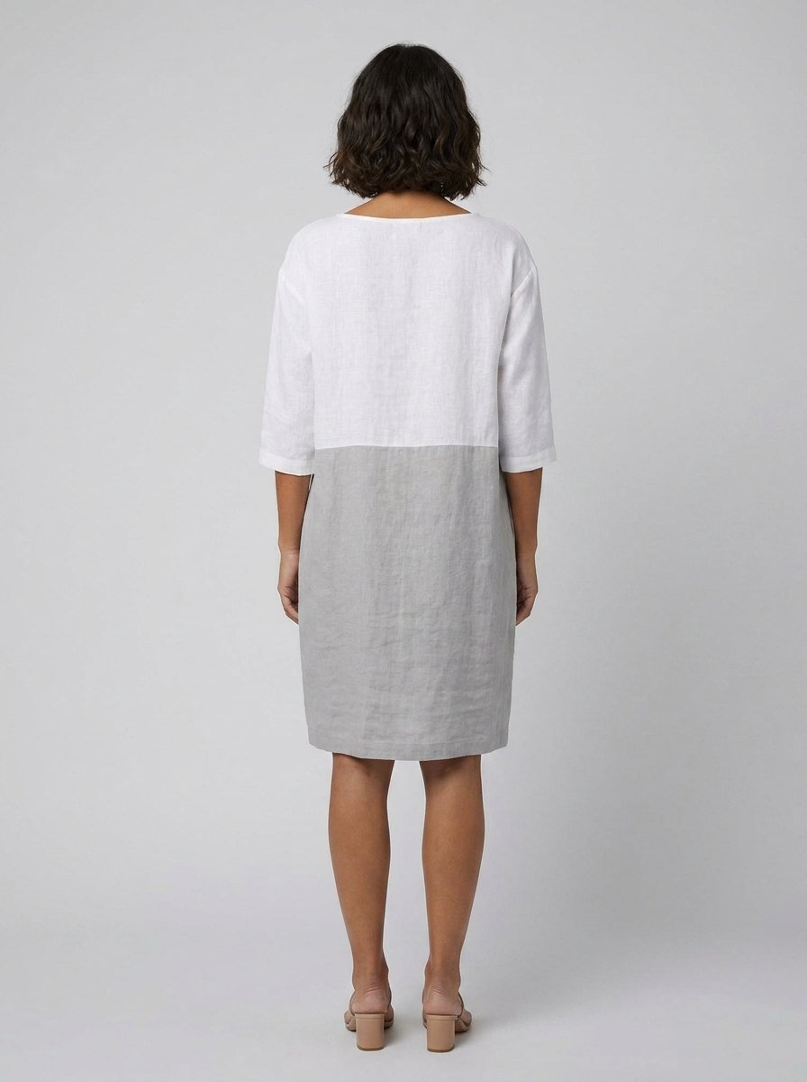 Aqua color-block linen dress back view