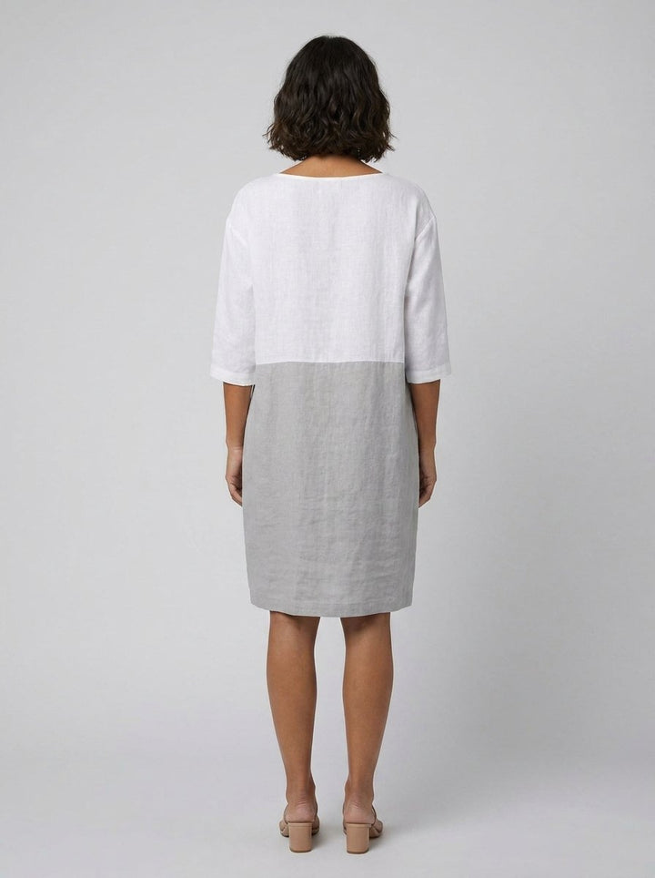 Aqua color-block linen dress back view