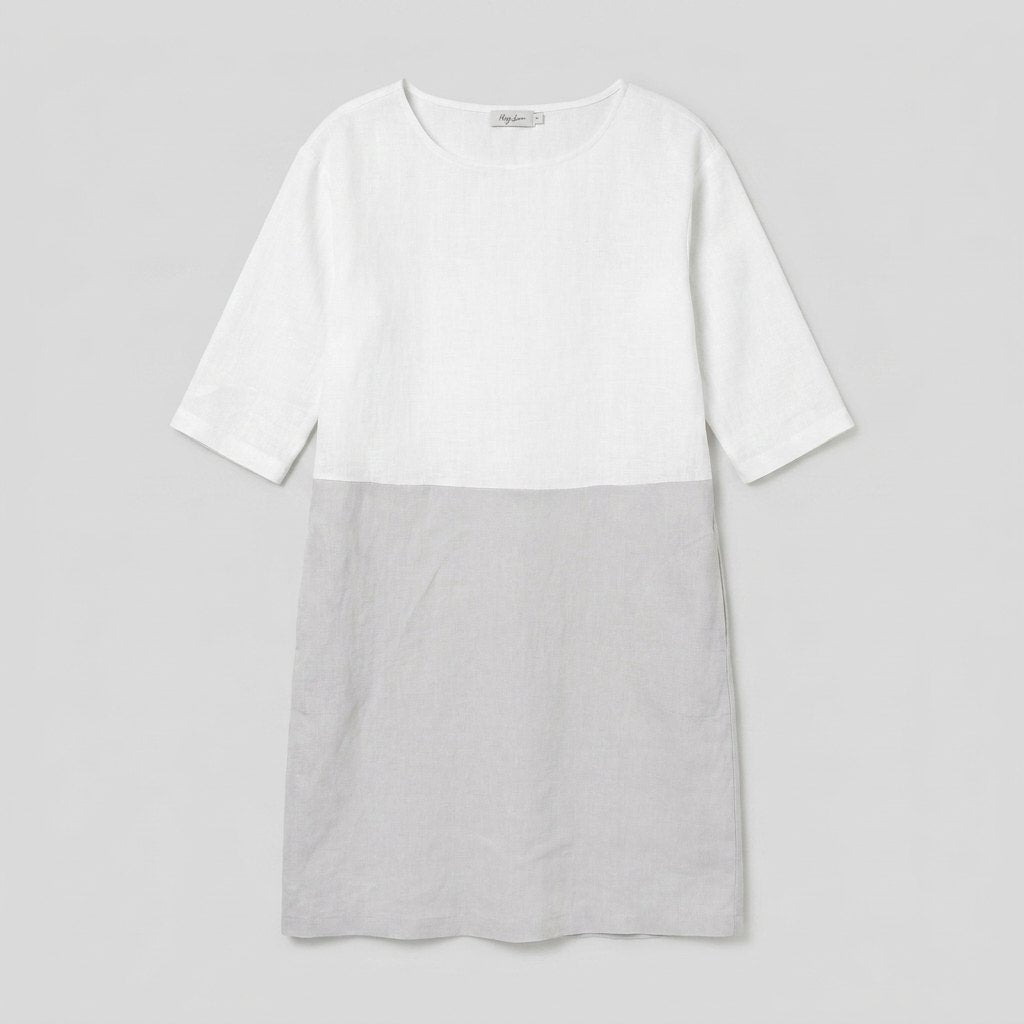 Aqua color-block linen dress product flat-lay