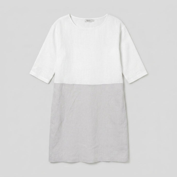 Aqua color-block linen dress product flat-lay