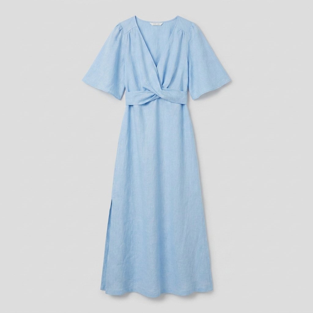 Aqua linen maxi dress product flat-lay
