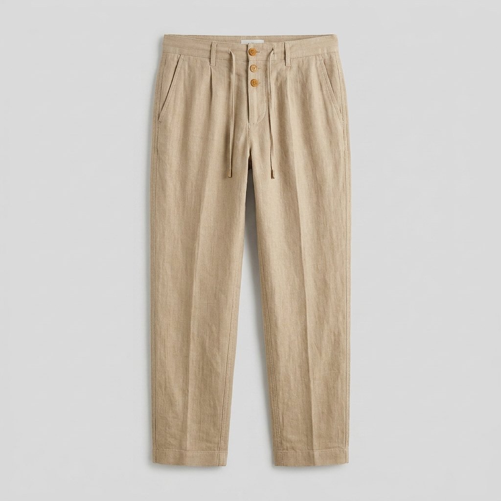 Aqua linen trousers khaki product flat lay