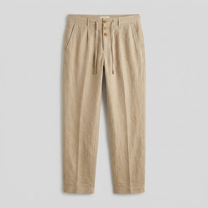 Aqua linen trousers khaki product flat lay