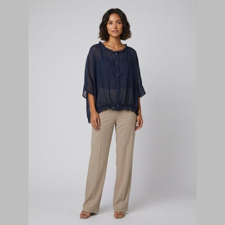 Aqua Ruffle Blouse navy