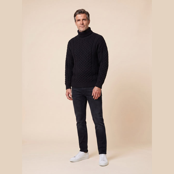Aran fisherman sweater black on model