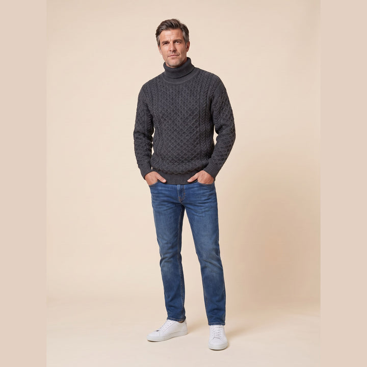 Aran fisherman sweater charcoal on model