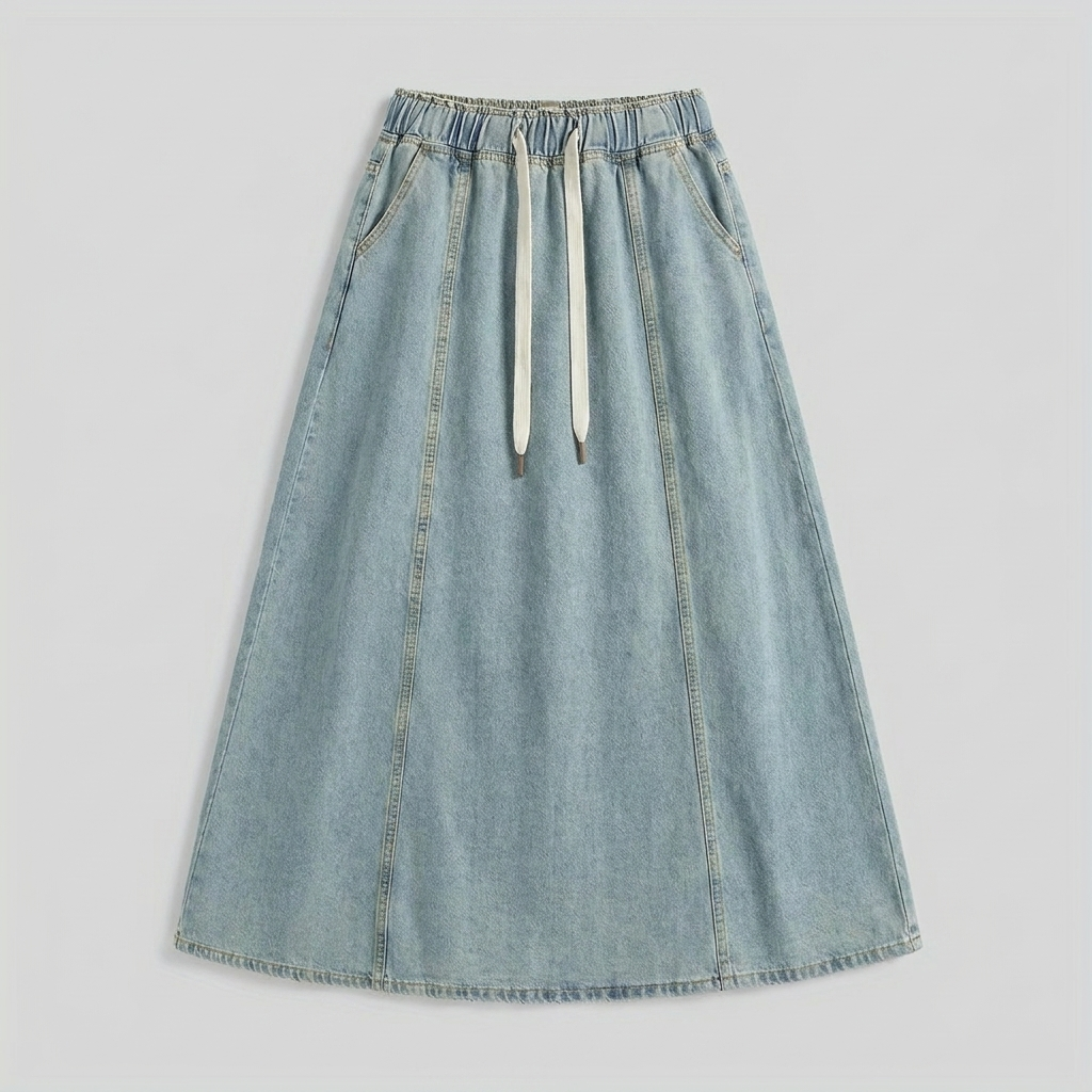 Arielle denim A-line maxi skirt product flat-lay