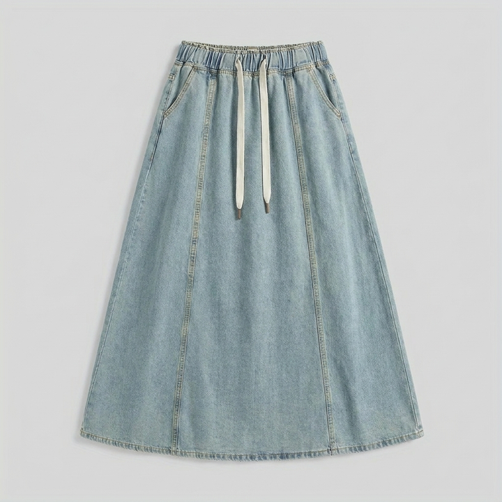 Arielle denim A-line maxi skirt product flat-lay