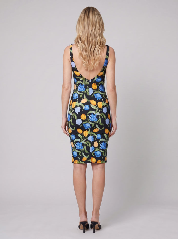 Arielle black tulip floral dress V-neck back