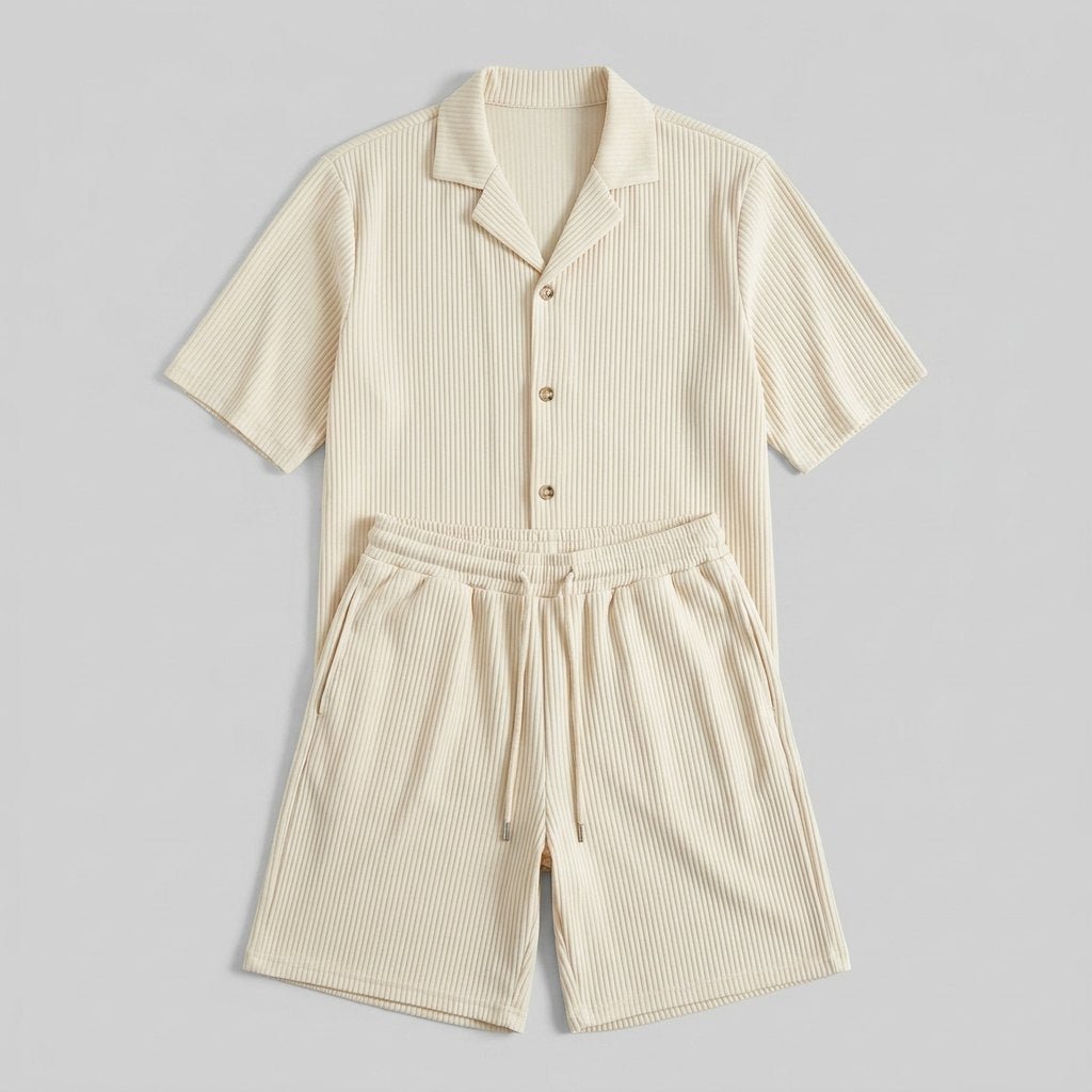 Men's ribbed shirt and shorts set, flat lay
