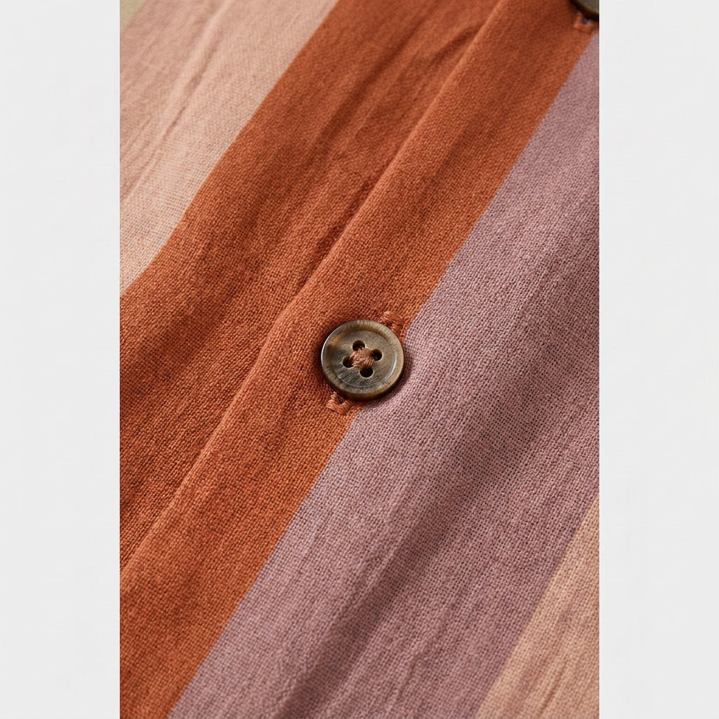 Ashford camp collar shirt, vertical striped fabric close-up