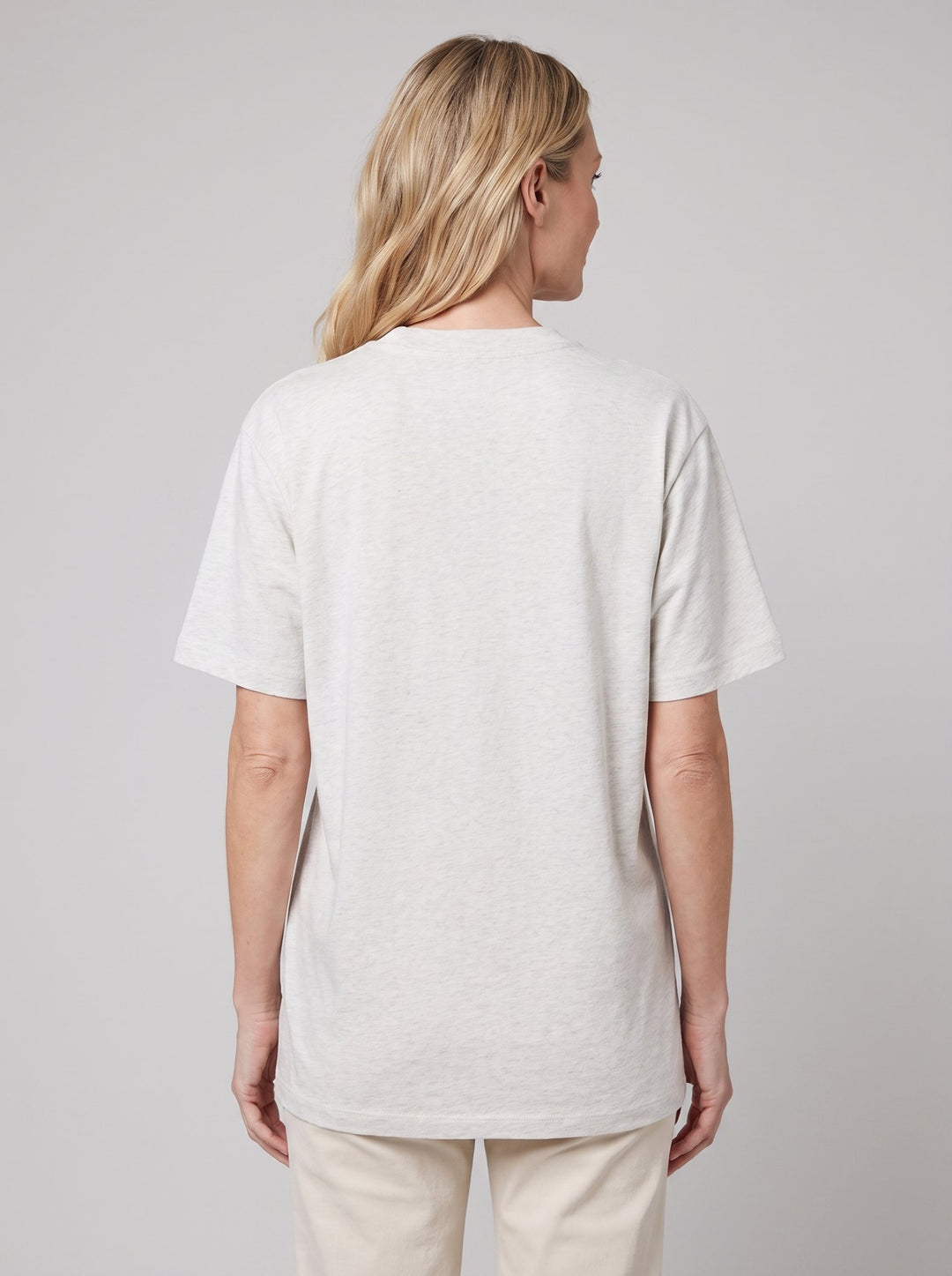 Aspen oversized grey marl t-shirt back view on model