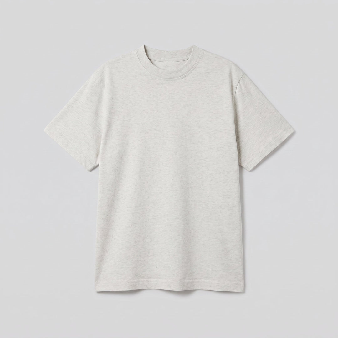 Aspen oversized grey marl t-shirt flat lay product photo