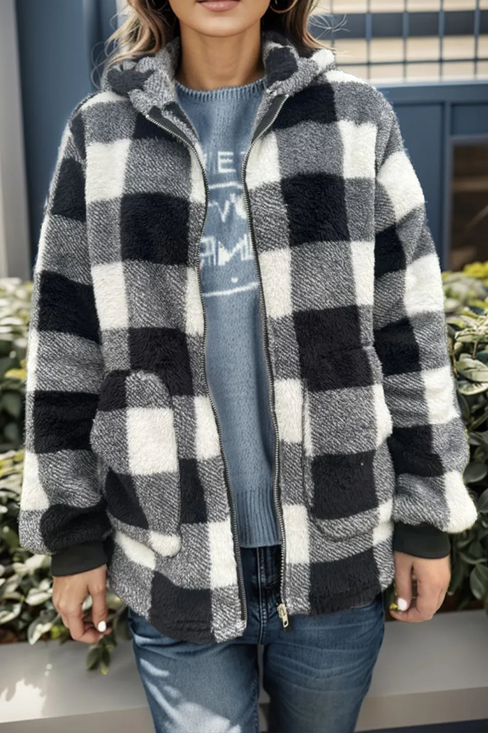 Aspen sherpa teddy coat black front