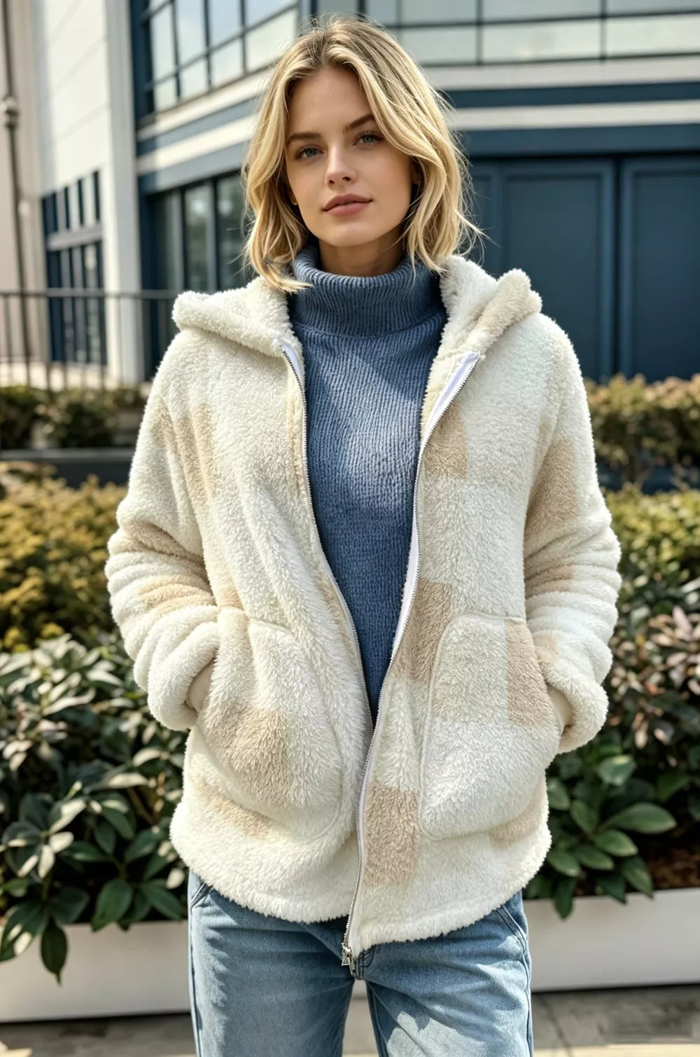 Aspen sherpa teddy coat khaki front