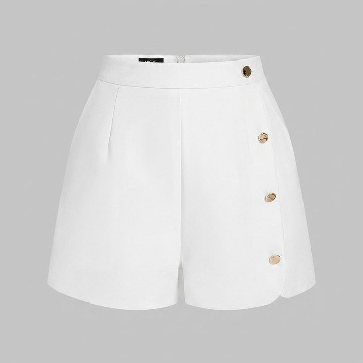 Astra white zipper shorts product flat lay