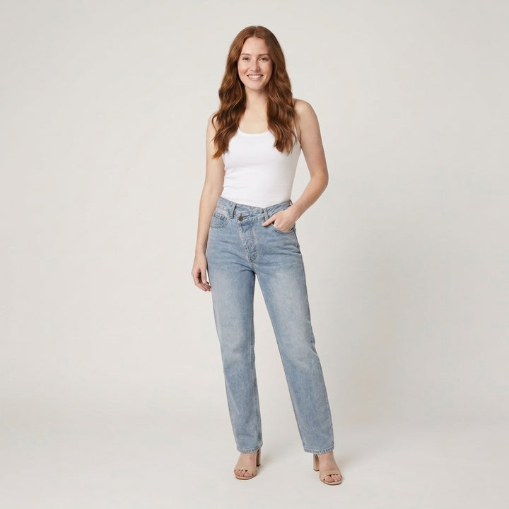 Asymmetric waist straight leg jeans blue