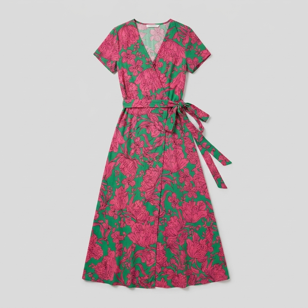 Aureza floral wrap dress product flat-lay