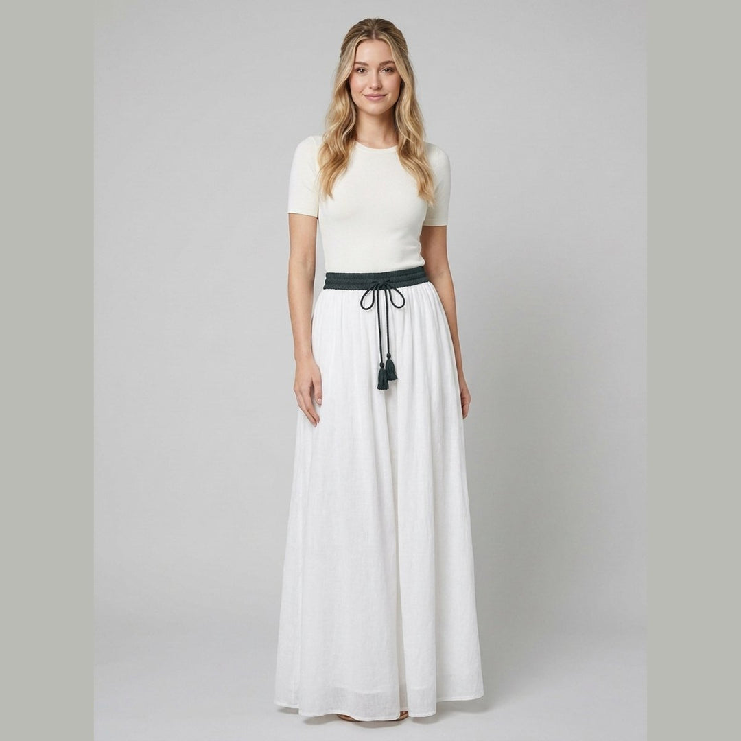 Ava A-line maxi linen skirt cloud white on model