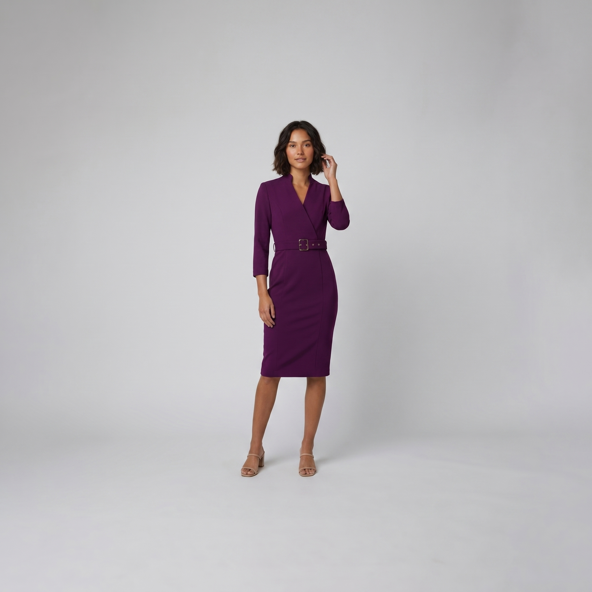 Ava elegant purple tailored belted dress
