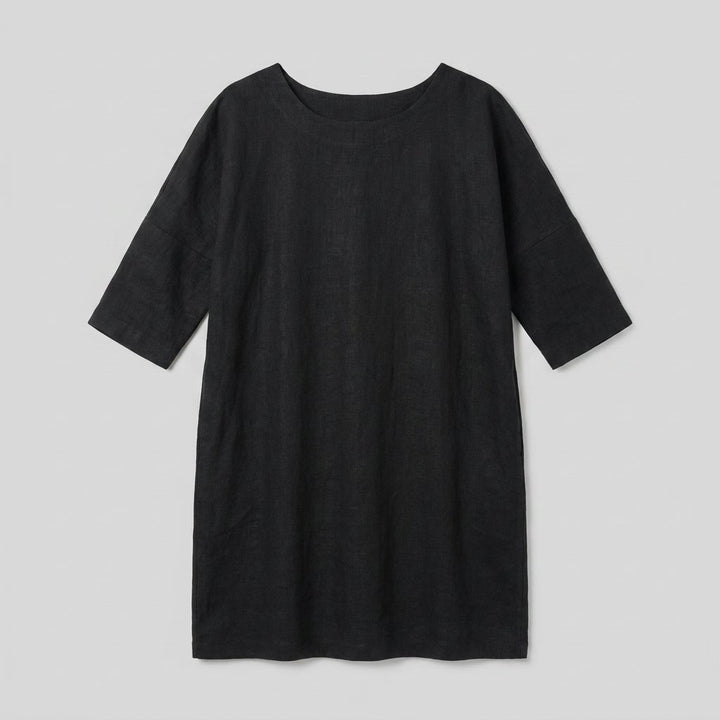 Ava black linen dress product flat lay