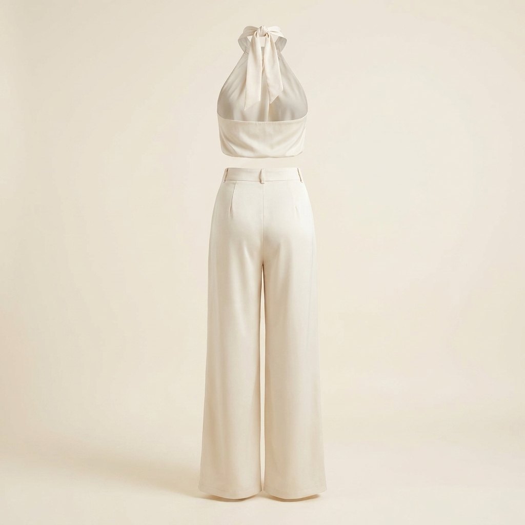 Bastienne halter crop top and high-waist pants set, back view