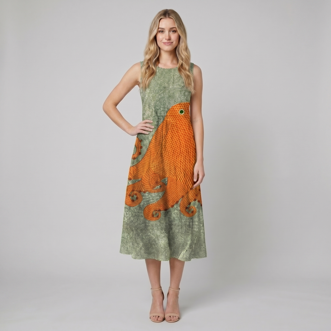 Bea sage green orange octopus print sleeveless sundress