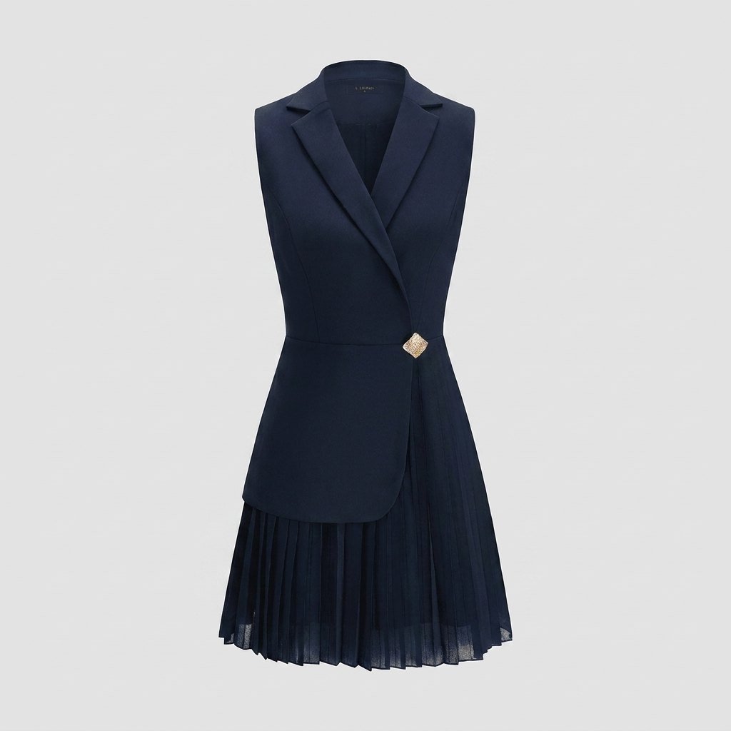 Bela navy pleated mini dress product flat lay
