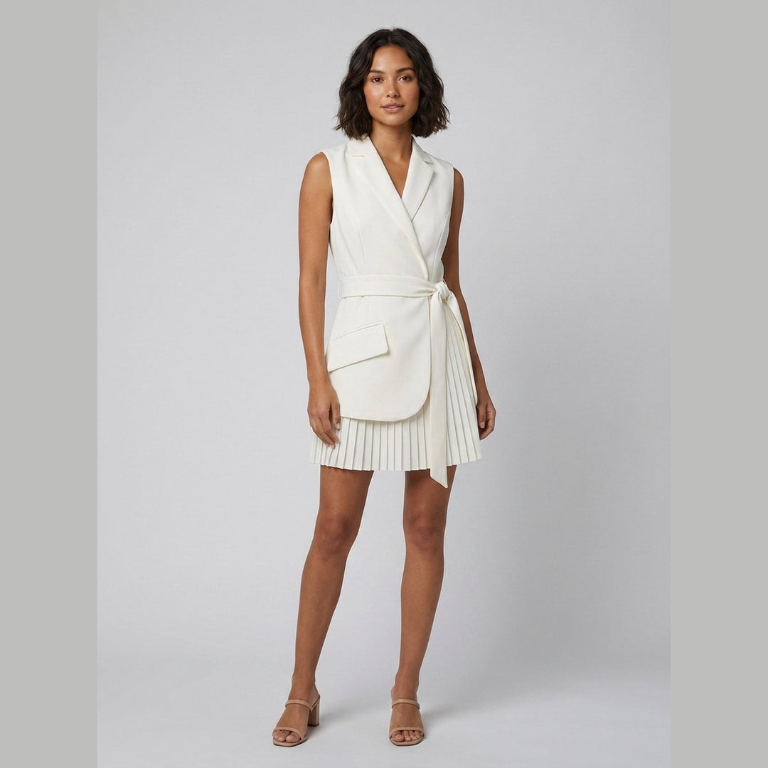 Bella belted blazer dress off-white on model