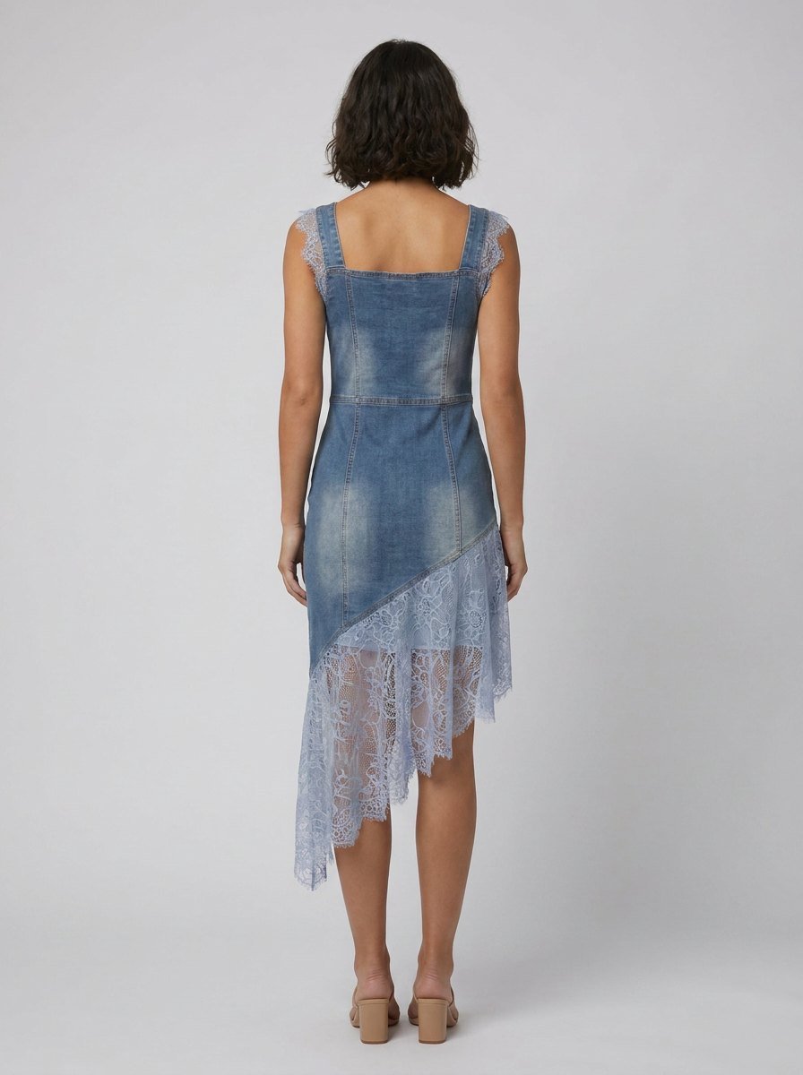 Bella denim lace dress back view