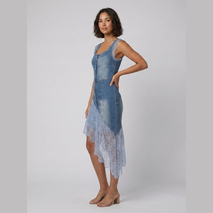 Bella denim lace dress side