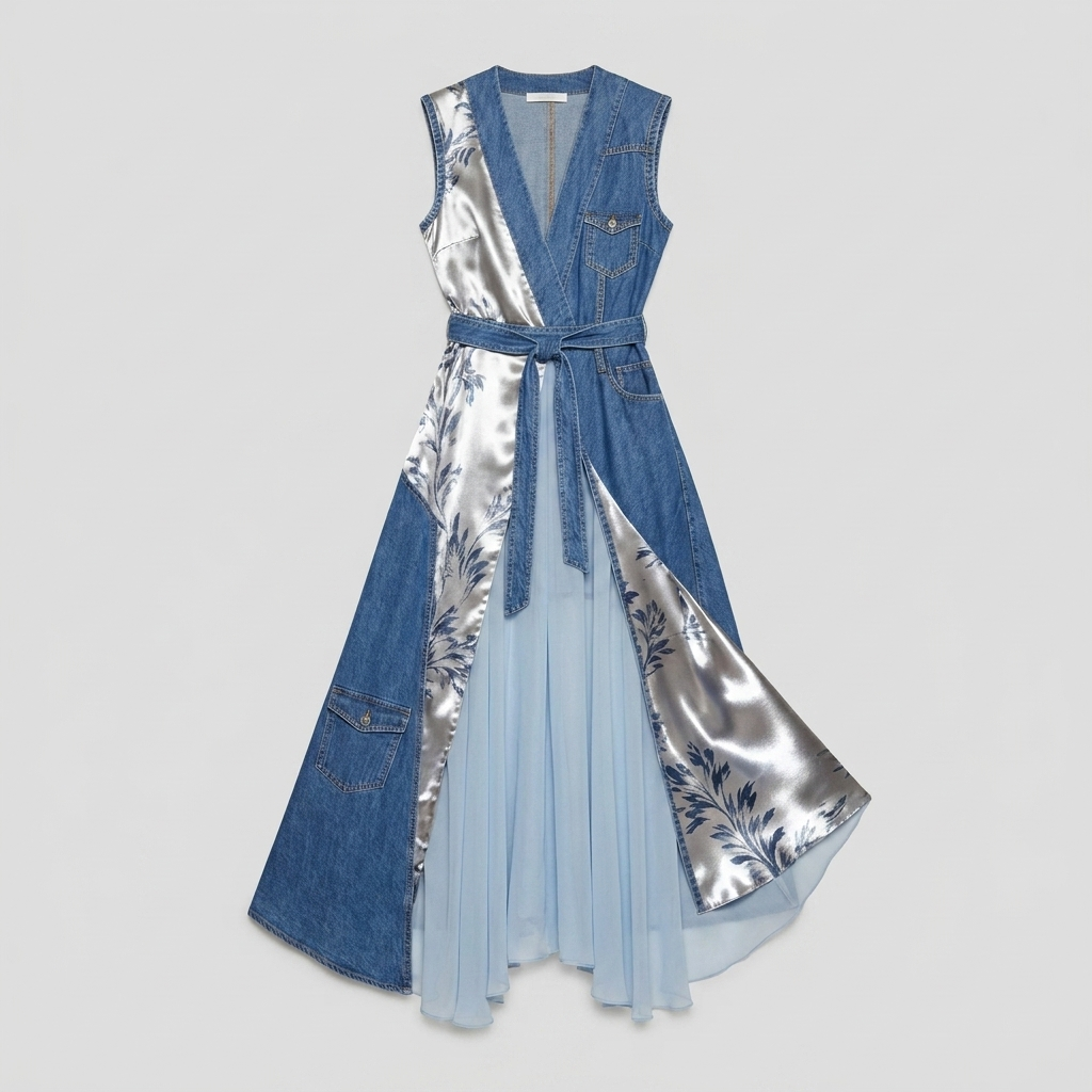 Bella denim patchwork maxi dress product flat-lay