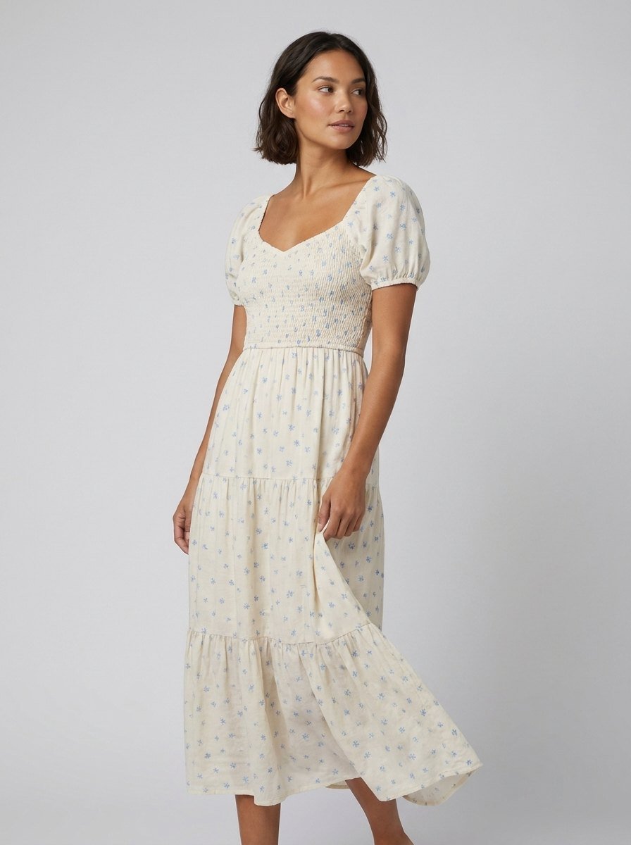Bella midi sweetheart dress off white - model