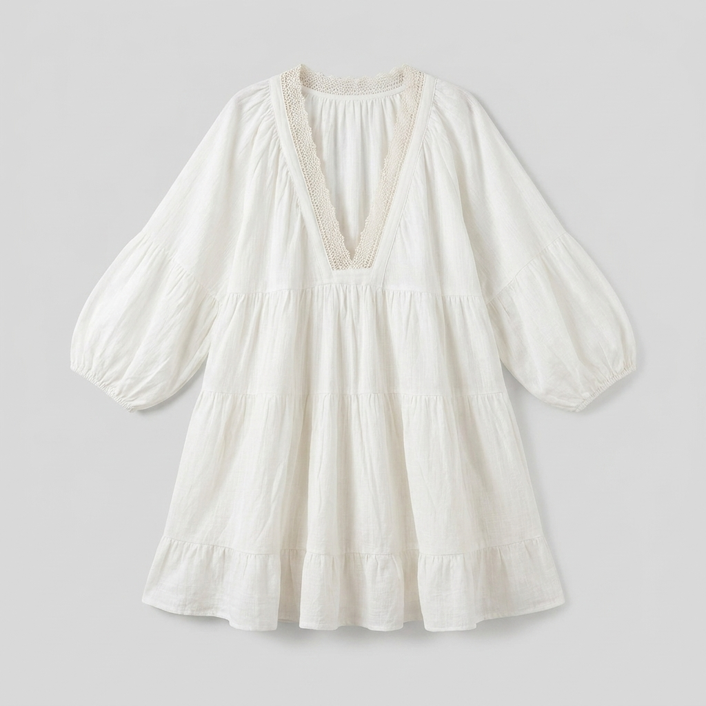 Bella white cotton-linen mini sundress product flat-lay
